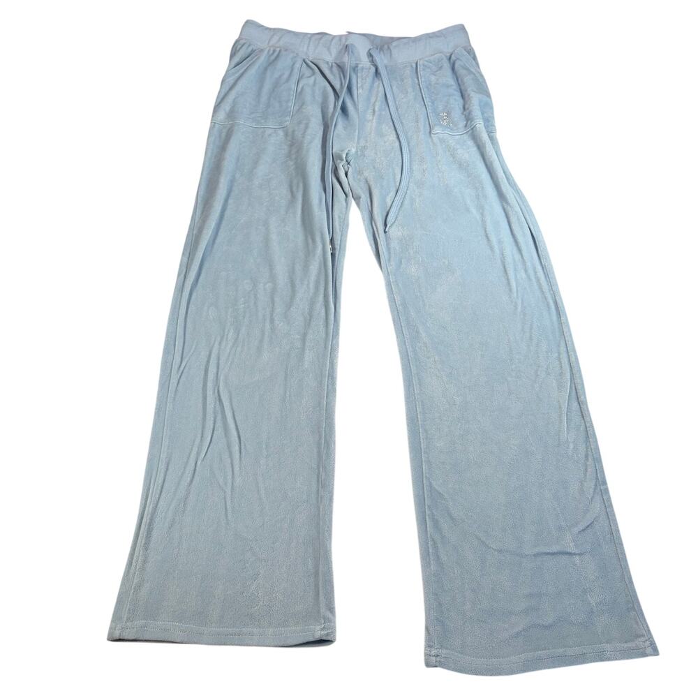 Juicy Couture womens light blue velour pants. Size XL. Juicy bedazzle, wide leg